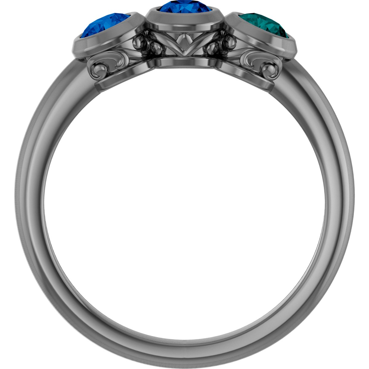14K White Lab-Grown Blue Sapphire Three-Stone Bezel-Set Ring     